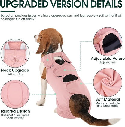 Kuoser Thigh Wound Protective Sleeve for Dogs, Dog Surgery Recovery Suit for Rear Legs, Dog Recovery Sleeve for Female Male Dogs, Dog Onesie After Surgery Pet Surgical Suit for Spay Neuter, Pink XS