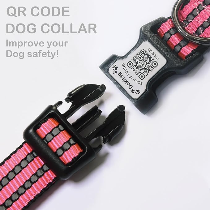 Reflective Dog Collar with Apple AirTag Holder &amp; QR Code Pet ID Tag,Soft Nylon Adjustable Dog Tracker Collar with Safety Lock for Small Dogs (Rose Red, S)