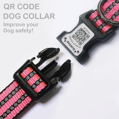 Reflective Dog Collar with Apple AirTag Holder &amp; QR Code Pet ID Tag,Soft Nylon Adjustable Dog Tracker Collar with Safety Lock for Small Dogs (Rose Red, S)