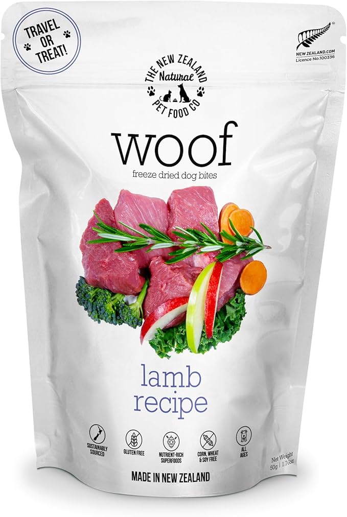Woof Freeze Dried Dog Food - Lamb Recipe, High Protein, Dog Food Topper &amp; Dog Treats, All Life Stages, 1.76 oz