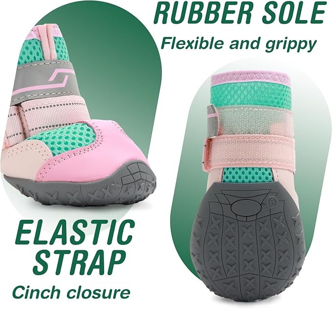 Dog Shoes for Large Dogs, Anti-Slip Dog Boots for Winter Snow, Hot Pavement, Dog Booties &amp; Paw Protectors Pink Size 8