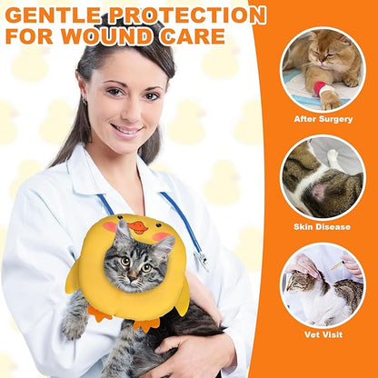 BINGPET Cat Cone Collar Soft,Waterproof Cat Recovery Collar to Stop Licking,Cute Donut Elizabethan e Collar for Cats Kittens Puppies Wound Healing After Surgery(Duck,Small)