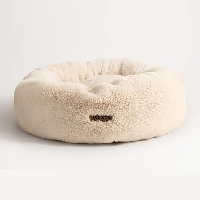 UnHide Floof Pet Bed - Large (35" x 12") - Extra Soft Dog Bed - Removable Faux Fur Cover - Machine Washable - Helps Ease Pet Anxiety &amp; Provides The Perfect Sleep - Beige Bear
