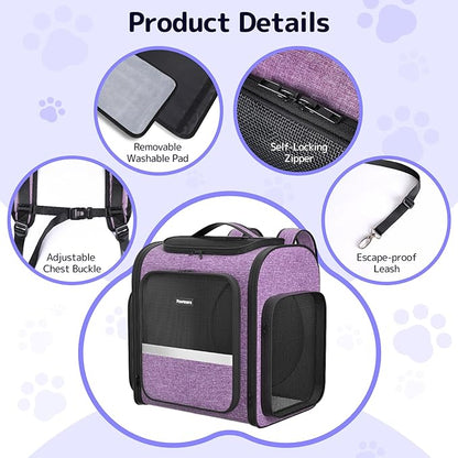Pawtners Cat Carrier Backpacks Expandable Cat Backpack with Breathable Mesh, Pet Carrier Backpack for Cats Small Dogs Puppies Up to 18 Lbs, Dog Carrier Backpack for Travel Hiking Camping Outdoor