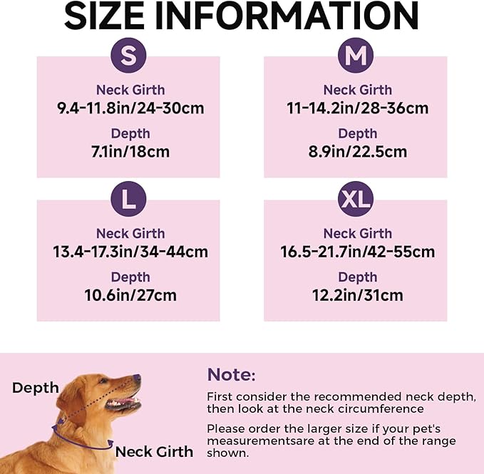 Dog Cone Collar XL, Soft Cones for Large Medium Small Dogs,Adjustable Dog Cone Alternative to Stop Licking, Comfy Elizabethan Collar for After Surgery Wound Healing &amp; Hot Spots Purple