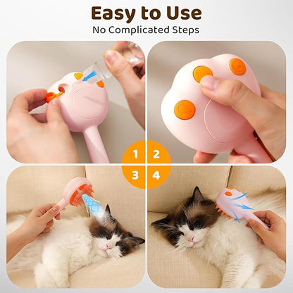 Steam Cat Brush, 6-in-1 Dog Brush Spritz Defur Comb with Pet Waterless Shampoo, Steamy Skin Friendly Deshedding Grooming Tool, Suitable for Shedding &amp; Haired Pets, Pet Supplies Accessories, Pink
