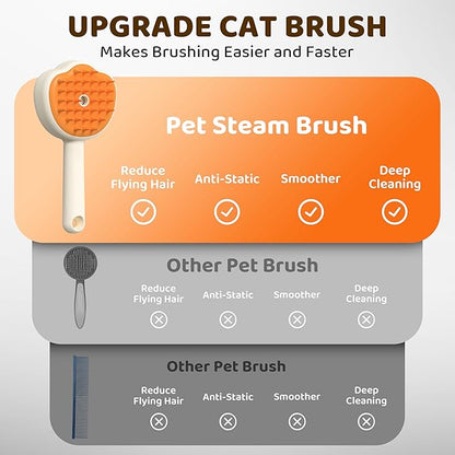 Steam Cat Brush, 6-in-1 Dog Brush Spritz Defur Comb with Pet Waterless Shampoo, Steamy Skin Friendly Deshedding Grooming Tool, Suitable for Shedding &amp; Haired Pets, Pet Supplies Accessories, White