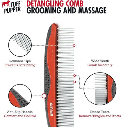 Tuff Pupper Dog Grooming Comb Set | Easily &amp; Safely Remove Dead, Matted Knotted Hair | Ergonomic Pet Detangling Combs | No-Slip Safety Handle For Precision Control | Rounded Tips Prevent Scratching