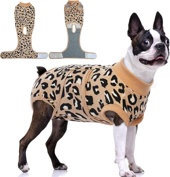 FUAMEY Recovery Suit for Dogs After Surgery,Soft Breathable Dog Bodysuit E-Collar &amp; Cone Alternative Surgical Suit,Male Female Dog Neuter Spay Suits Anti Licking Wounds Onesie Brown Leopard M