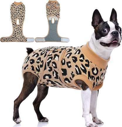 FUAMEY Recovery Suit for Dogs After Surgery,Soft Breathable Dog Bodysuit E-Collar &amp; Cone Alternative Surgical Suit,Male Female Dog Neuter Spay Suits Anti Licking Wounds Onesie Brown Leopard M