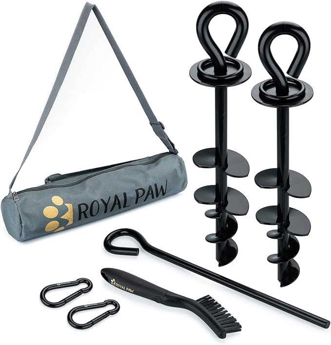 ROYAL-PAW Dog Tie Out Stake - for Large Dogs up to 210 lbs - Heavy Duty Dog Stake for Yard, Beach &amp; Camping Outside - Best in Ground Anchor for a Dog Cable, Leash, Lead Tether (1, Black)