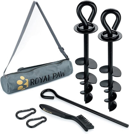 ROYAL-PAW Dog Tie Out Stake - for Large Dogs up to 210 lbs - Heavy Duty Dog Stake for Yard, Beach &amp; Camping Outside - Best in Ground Anchor for a Dog Cable, Leash, Lead Tether (1, Black)