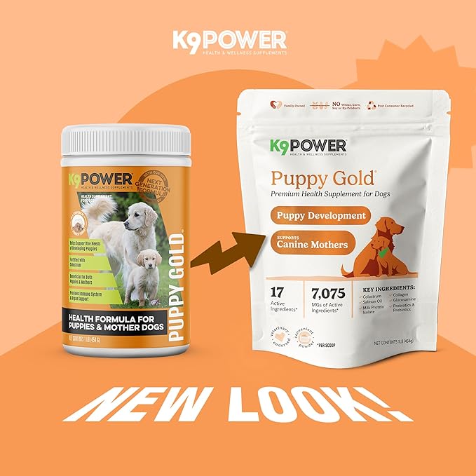 K9 Power Puppy Gold 1 lb - Supplement for Growing Puppies &amp; Nursing Mothers - Essential Nutrients for Healthy Growth &amp; Development - 45 Scoops