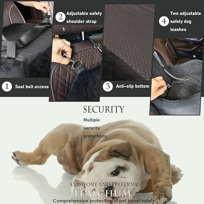 Dog Booster Car Seat,Ultra Soft Fabric &amp; Filling Memory Foam,Elevated Cushion,3 Straps &amp; Safety Belt Channel,Anti-Slip Base,Fully Detachable and Washable(Beige,Medium)