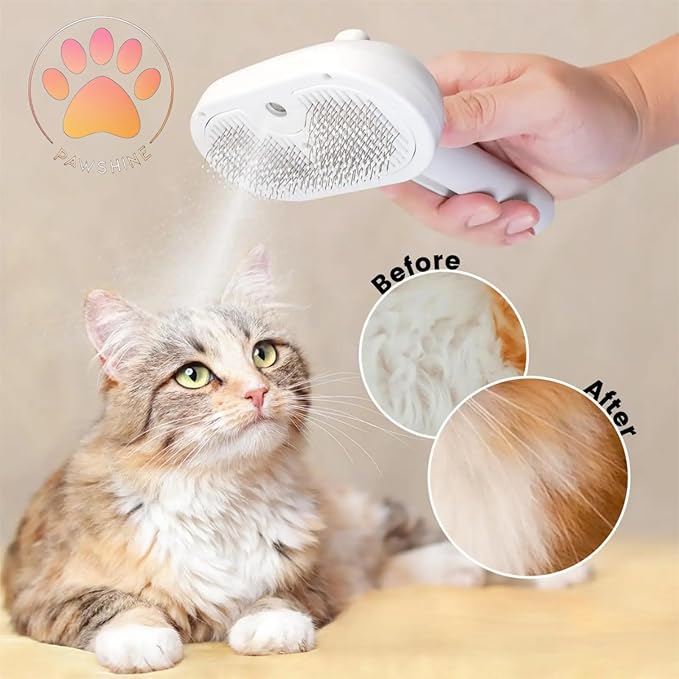 Cat steam brush – Effective Pet Brush for Indoor Cats, Steam Technology for Shedding, Mats &amp; Grooming – Ideal cat brush indoor for Deep Cleaning (White)