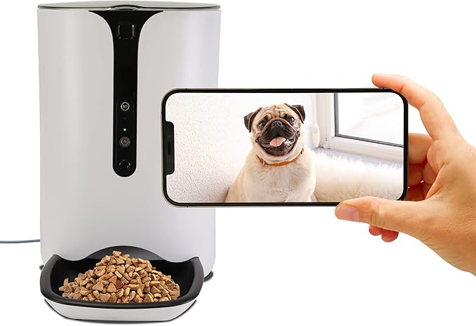 Lentek Smart Pet Feeder - Auto Dry Feeding Dispenser for Cat &amp; Dogs with 720p HD Camera &amp; Timer, Alimentador, Programmable, WiFi, Smartphone Control, Automated Portion Controlled, 10 Oz Capacity
