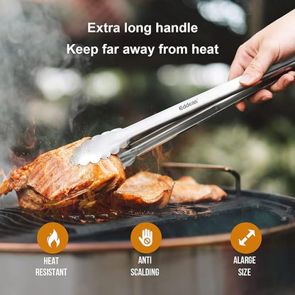 Grill Tongs - BBQ Tongs Heat Resistant 600 Degrees, Heavy Duty Metal, Perfect for Cooking, Grilling, Set of 4, 7",9",12" &amp; 14 inch Black