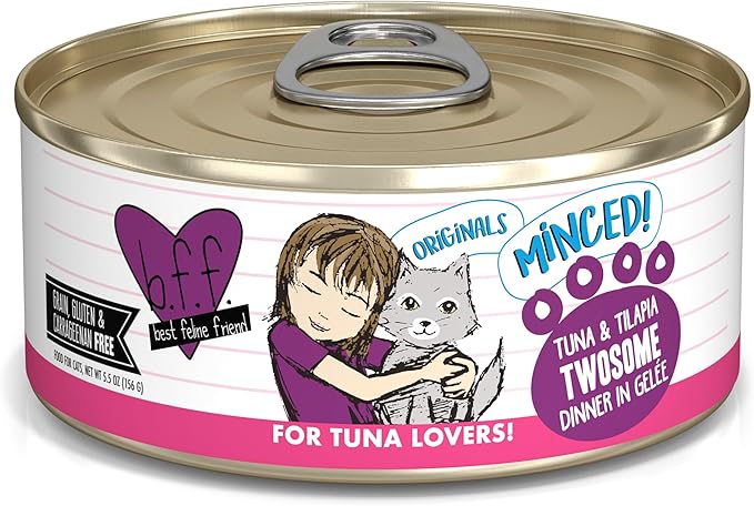 Weruva Best Feline Friend (B.F.F.) Tuna &amp; Tilapia Twosome with Tuna &amp; Tilapia in Gelée Cat Food, 5.5oz Can (Pack of 24)