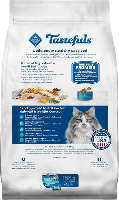 Blue Buffalo Tastefuls Weight &amp; Hairball Control Natural Dry Food for Adult Cats, 3-lb. Bag