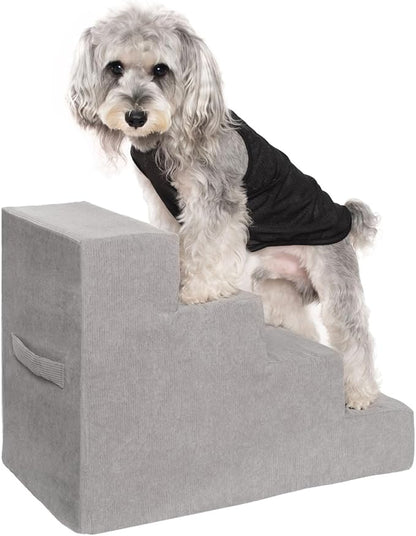 MEWANG Dog Stairs for Small &amp; Medium Dogs and Old Cats –3/4/ 5 Steps High-Density Foam Pet Ramp for Bed &amp; Couch, Non-Slip, Washable Cover, Grey (Square Corner, 4 Steps: 23.94&