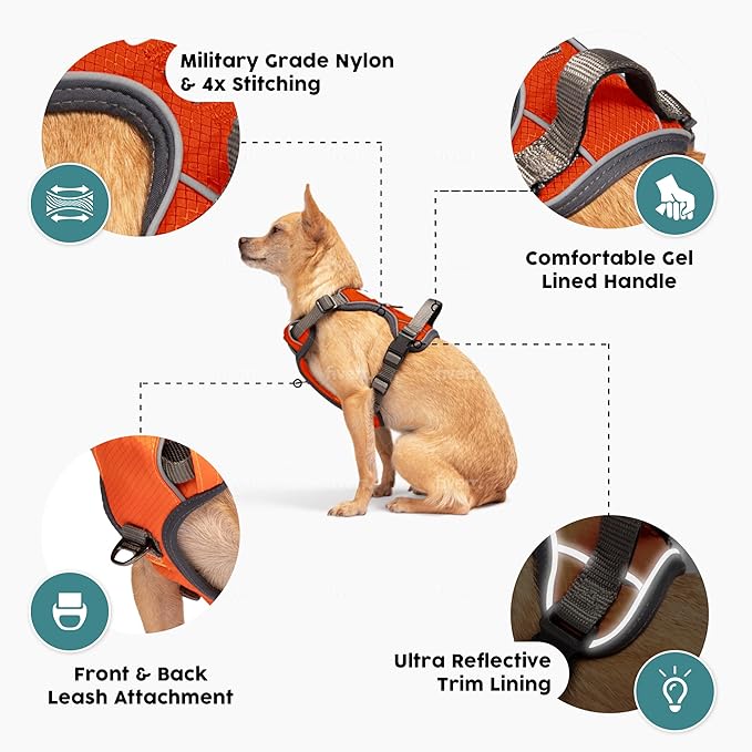 Embark Adventure Dog Harness, Reflective Trim XL Dog Harness for Extra Large Dogs No Pull - Military Grade Nylon, 2 Leash Clips &amp; Gel Lined Handle.