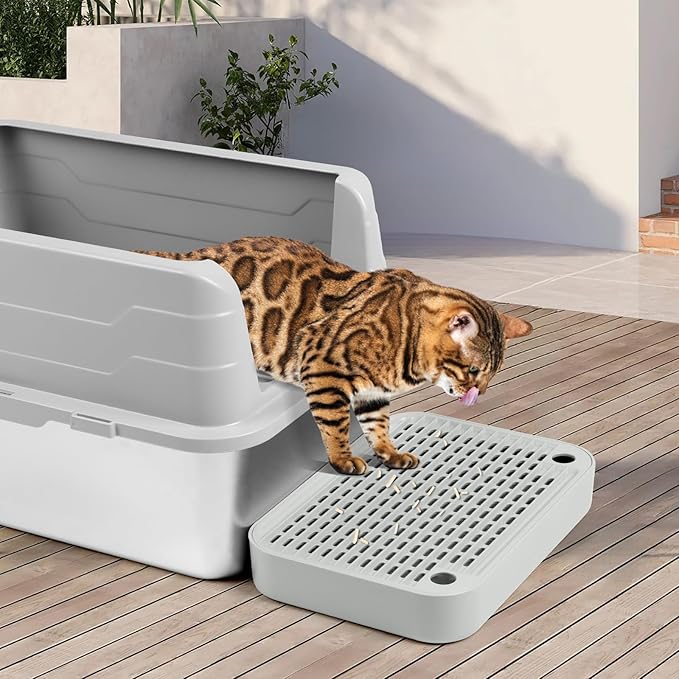 Cat Litter Box Ramp Mat with Filter Function, Cat Step Pedal Stool for Self-Cleaning Litter Box, Easy to Clean, Ideal for Kitten &amp; Elderly Cats (Light Grey)