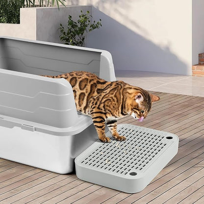 Cat Litter Box Ramp Mat with Filter Function, Cat Step Pedal Stool for Self-Cleaning Litter Box, Easy to Clean, Ideal for Kitten &amp; Elderly Cats (Light Grey)