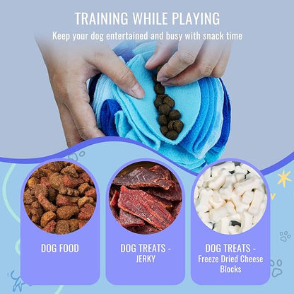 Pet Snuffle Ball, Puzzle Sniffing Interactive Dog Ball for Blind Dogs Training Stress Relief Dog Enrichment Toys Treat Machine Washable (Ocean Blue, 10cm)