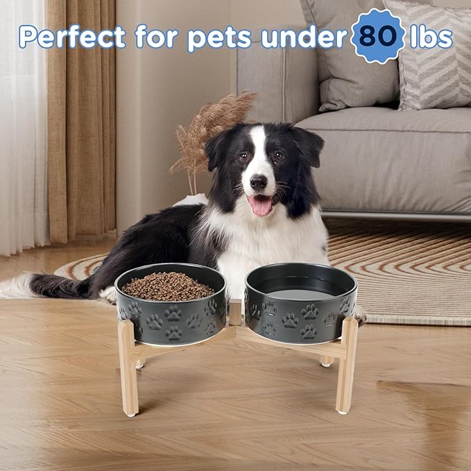 SPUNKYJUNKY Elevated Dog Bowls Ceramic, 7.3&