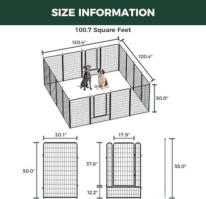 FXW Rollick Unleashed Dog Playpen for Indoor, Yard, RV Camping, 50 inch 16 Panels for Large Dogs, Black│Patented