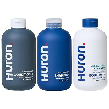 Huron Shower Kit - Shampoo, Conditioner, &amp; Body Wash For Men - Citrus + Eucalyptus Scent - Hydrating &amp; Nourishing Men&