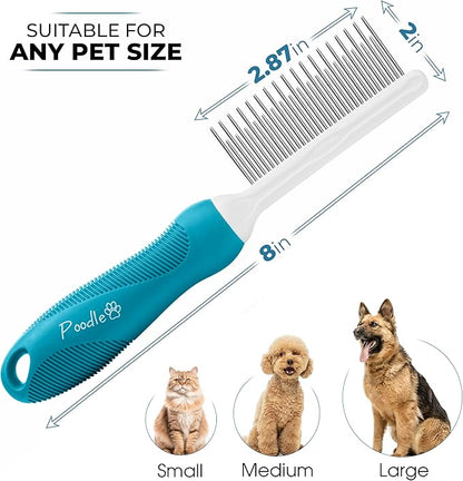 Poodle Grooming Comb - Metal Dematting Comb with Long &amp; Short Stainless Steel Teeth for Removing Matted Hair &amp; Knots, Safe and Gentle for Dogs &amp; Cats