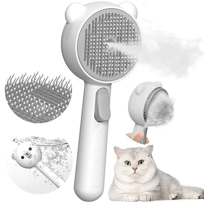 Cat Steam Brush with 2 Spray Levels &amp; Release Button, 4-in-1 IPX7 Waterproof Water Brush for Shedding Grooming, Pet Hair Removal Comb for Long Short Haired Cats Dogs, Self Cleaning Slicker