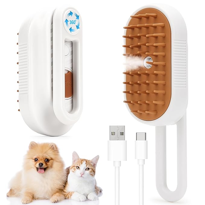 Cat Steam Brush for Shedding, 4-in-1 Rechargeable Steam Pet Brush for Cats &amp; Dogs, Anti-Static, Gentle Fur Removal &amp; Combing, Ideal for Short &amp; Long Hair Pets, Easy to Use