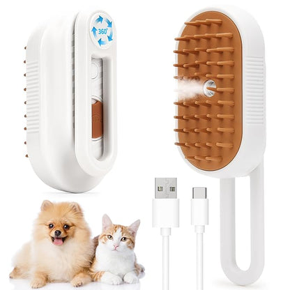 Cat Steam Brush for Shedding, 4-in-1 Rechargeable Steam Pet Brush for Cats &amp; Dogs, Anti-Static, Gentle Fur Removal &amp; Combing, Ideal for Short &amp; Long Hair Pets, Easy to Use