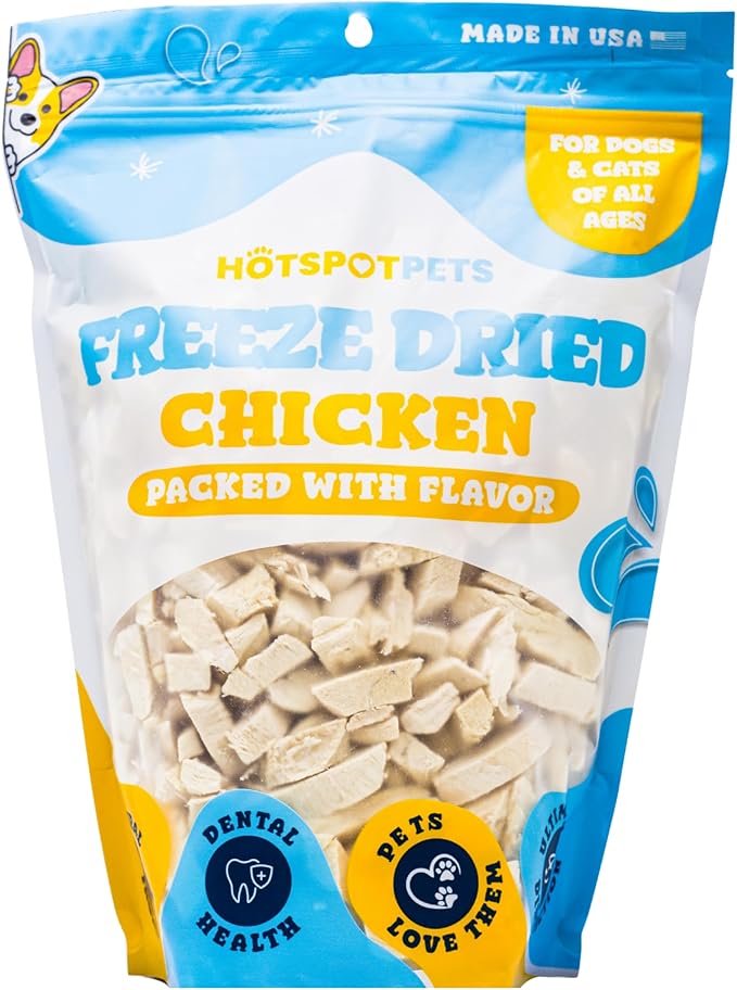 hotspot pets Freeze Dried Chicken Treats for Cats &amp; Dogs -1LB Big Bag- Made in USA - Single Ingredient - Resealable Bag, All Natural Grain-Free (Chicken Breast)- Perfect for Training, Topper or Snack