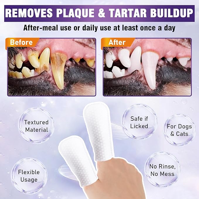 Teeth Cleaning Wipes for Dogs &amp; Cats, Dental Care Finger Wipes, Remove Plaque, Tartar &amp; Bad Breath, Disposable Gentle Cleaning &amp; Gum Care Pet Wipes, No-Rinse Dog Finger Toothbrush, 50 Counts