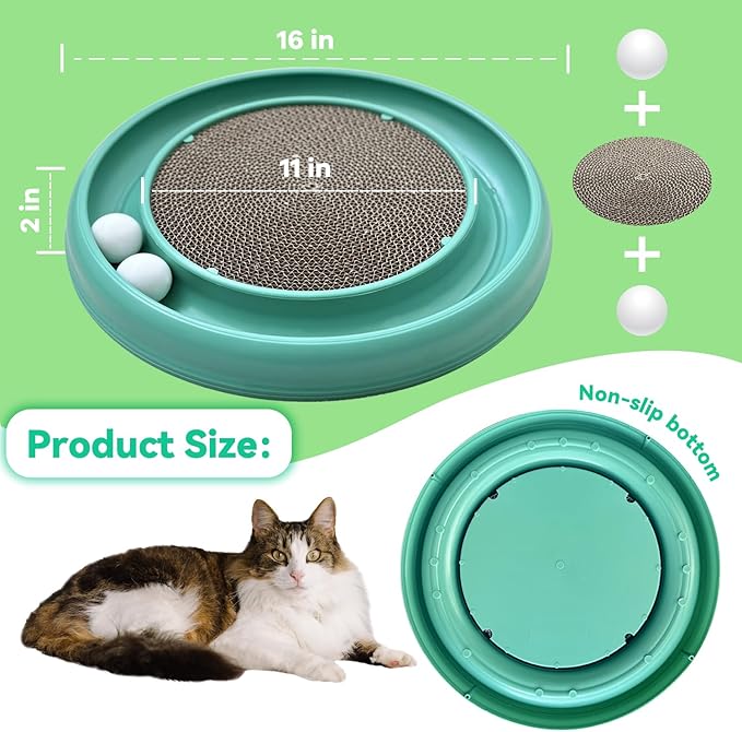 Interactive Cat Ball Track Toy for Indoor Cats, Cat Scratching Board &amp; Exercise Set for Bored Indoor Adult and Kitten Mental &amp; Physical Stimulation, with Spare Ball to Prevent Loss (Green)