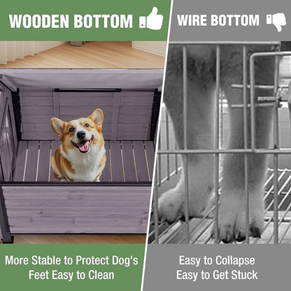Dog House Outdoor with Anti-Chewing Iron Frame, Weatherproof Dog Kennel for Small Medium Large Dogs Indoor (Grey, 45" x 32.9" x 32.6")