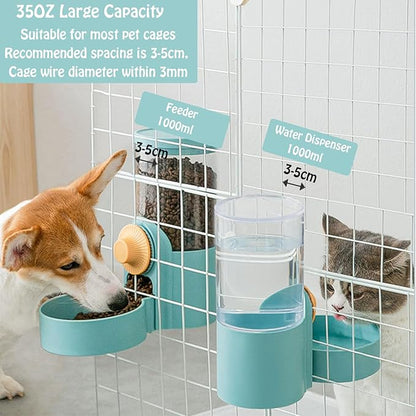 Hanging Automatic Rabbit Food Water Dispenser, Auto Dog Kennel Water Dispenser 35OZ Gravity Bunny Feeder, Dog Cage &amp; Crate Water Dispenser for Rabbit Guinea Pig Hedgehog Ferret Kitty Puppy