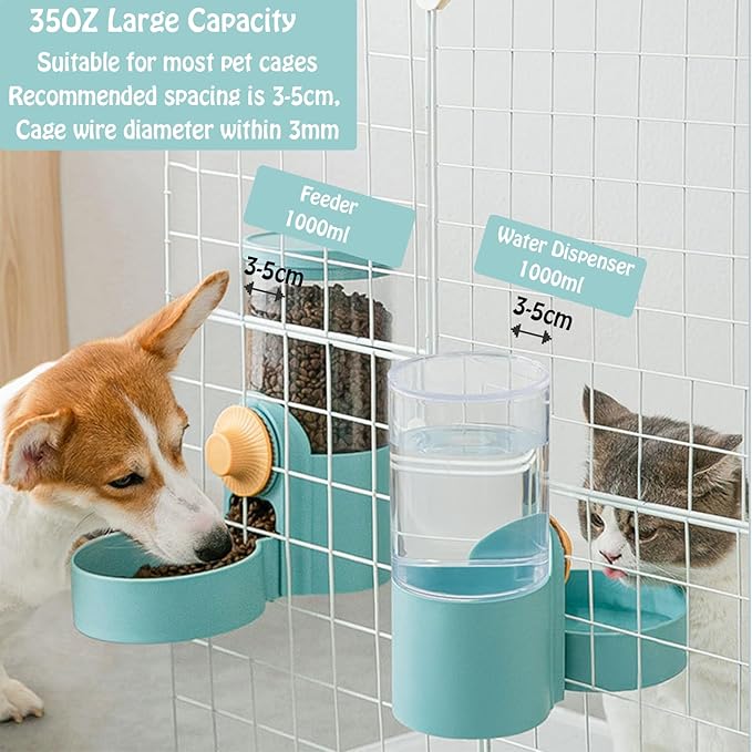 Hanging Automatic Rabbit Water Dispenser, Auto Dog Kennel Water Dispenser 35OZ Gravity Bunny Feeder, Dog Cage &amp; Crate Waterer for Rabbit Guinea Pig Hedgehog Ferret Kitty Puppy