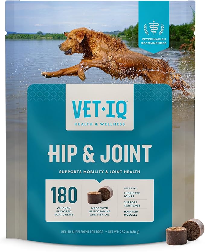 VetIQ Glucosamine Hip &amp; Joint Supplement for Dogs, 180 Soft Chews, Dog Joint Support Supplement with MSM and Krill, Dog Health Supplies Large &amp; Small Breed, Chicken Flavored Chewables