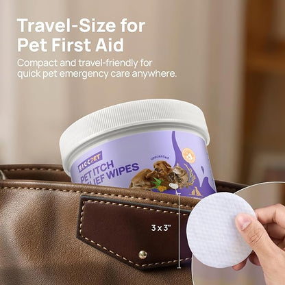 HICC PET Itch Relief Wipes for Dogs &amp; Cats, Rapidly Relieves Itching, Soothes Hot Spots and Skin Irritations Hypoallergenic Hot Spot Treatment Wipes, Skin Soother for Dogs - 200 Count