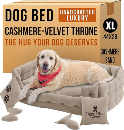 Luxury Dog Bed Chesterfield – Handcrafted Velvet Throne for Dogs | Joint Support, Calming &amp; Temp-Regulating Comfort | Durable 5+ Years, Anti-Claw, Washable 100+ Times – XL, Ivory