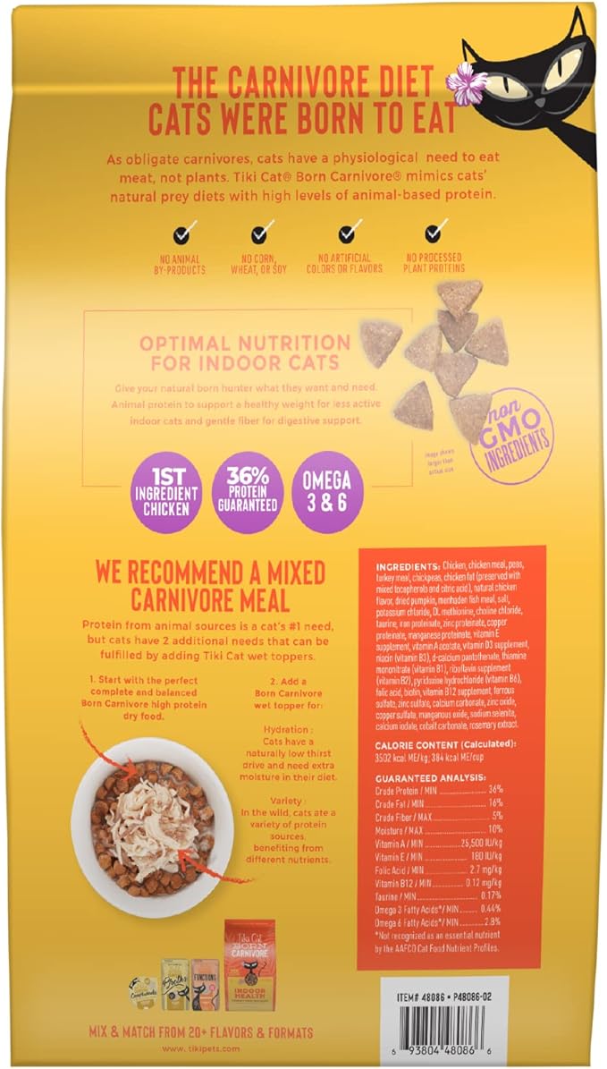 Tiki Cat Born Carnivore Indoor Health Dry Cat Food, Chicken &amp; Turkey Meal, 12 lbs. Bag
