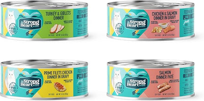 A Strong Heart Canned Wet Cat Food, Dinner Variety Pack - 5.5 oz Cans (Pack of 32), Made in The USA with Real Chicken, Turkey &amp; Salmon