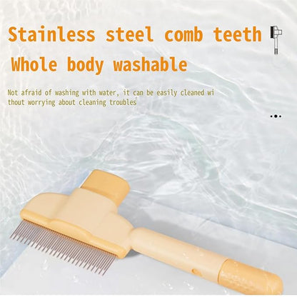 Pet Hair Removal Comb Flea Comb, Cat Grooming Brush with Release Button, Cat Grooming Supplies for Short and Long Hair Cats Removing Matted Fur