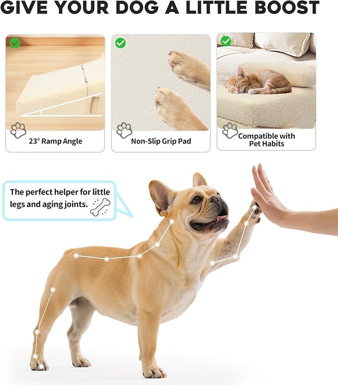 Dog Stairs for Small Dogs and Cats – 2-in-1 Dog Ramp for Bed and Couch, 16.5&