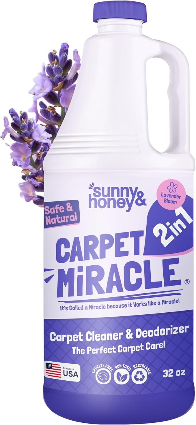 Sunny &amp; Honey Carpet Cleaner Solution - 32 Fl Oz, Light Lavender - Deep Stain Remover &amp; Odor Deodorizer - Pet Carpet Cleaner &amp; Rug Shampoo