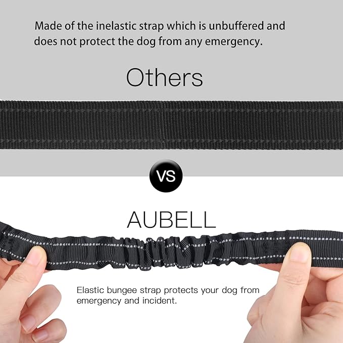 AUBELL Dog Seat Belt for Car,Updated 3-in-1 Adjustable Reflective Bungee Heavy Duty Dog Car Harness Tether with Clip Hook Latch &amp; Buckle,Swivel Zinc Alloy Carabiner,Black